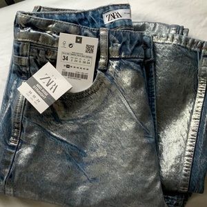 Metallic Silver/Blue denim.